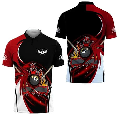 Herren Billard Snooker 3D-gedruckte Polo-T-Shirts Golfhemd Button-Down-Reverskragen Nr. 8 Schwarzer Ball Grafik Kurzarm Outdoor-Sport-Pullover-Tops