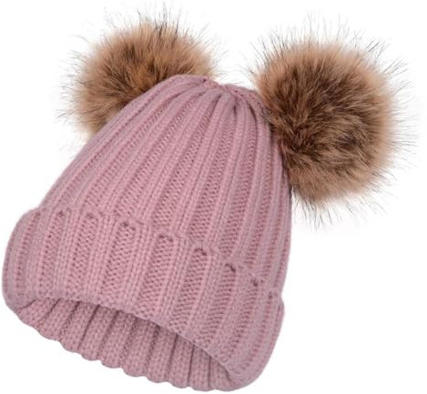 SERENYOU Kinder Wintermütze Mütze Double Pom Pom Kleinkind Jungen Mädchen warm gestrickt Bommelmütze