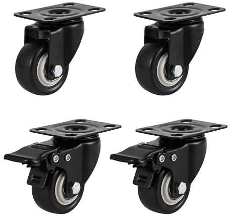 Heavy Duty Castor Wheels Set of 4 Furniture Castors, Black-Screws-40MM-50 kg Load Each, Rubbered Trolley Wheels Silent Caster Wheel for Furniture(2 with Brakes and 2 Without)