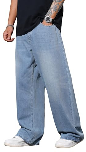 Zewool Herren Baggy Hip Hop Jeans Weite Beinform Skater Jeans Lässige Lockere Passform Denim-Hosen Streetwear Gerade Entspannte Passform Y2K Extreme Bewegungsfreiheit Skateboard,C10 Blau,XL