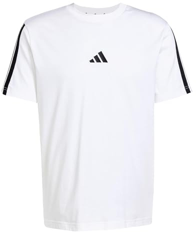 adidas Men's Essentials Three Stripes Single Jersey Shirt, White/Black, M