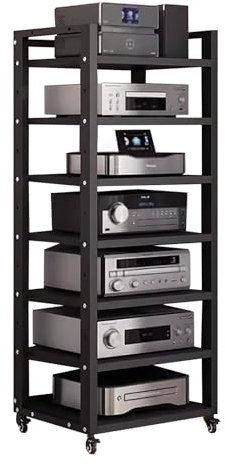 ZCFLWR HiFi-Systemschrank, Rollwagen für 7 Etagen, 55 Zoll hoher Audiogeräteständer, große Stereoschränke, Plattenspieler, Plattenspieler, Medienregal, Turm mit Stauraum, Büro, Mai