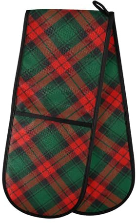 Oven Gloves Double Oven Gloves Red Green Tartan Plaid Oven Mitts Pot Holder Heat Resistant Quilted for BBQ Baking Kitchen Cooking Gloves