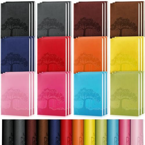 TaoBary 36 Pcs A5 PU Leather Journals Notebook Bulk Colorful Tree Life Lined Journal Notebook Soft PU Leather Cover Ruled Writing Notebook for Writing Office School Home Business (Bright Colors)