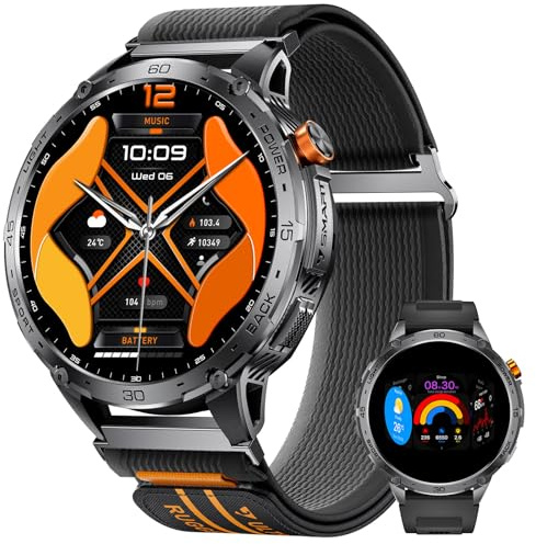 LIGE Military Smart Watch for Men Answer/Make Call, 5ATM Waterproof 730mAh 1.75 AMOLED Screen Fitness Watch with Heart Rate/SpO2/Sleep Monitor 110+ Sport Modes for Android iOS Black Nylon Strap