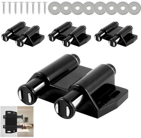 4 Pezzi Apriporta Scorrevoli Set, Apriporta Scorrevole con Viti e Distanziali, Chiusura Magnetica, Magnetiche a Pressione, per Porte di Armadi, Librerie, Cassetti (Nero)