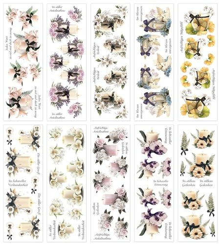 Ideen mit Herz Premium-Transfers | Rub on Sticker | Rubbel-Sticker | 10 cm x 30 cm | 10 Bogen | inkl. Tuch (Kondolenz-Kerzen)