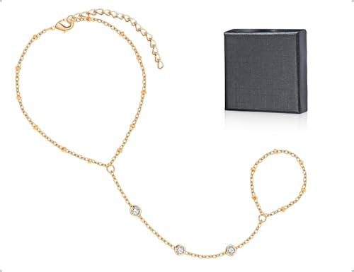 AOYEGIC Handsmycke med fingerring, armband i legering med zirkondekoration för damer och flickor, elegant och trendigt smycke för vardag och semesterfirande (gyllene)