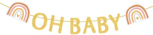 Oh Baby Girlande,Babyparty Banner mit Regenbogen Motiv,Babyparty Deko,Gender Reveal Party,Babyshowerparty Deko Mädchen und Jungen