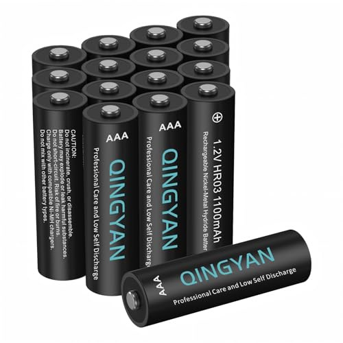 QINGYAN Lot de 16 Piles Rechargeables AAA NiMH Haute capacité, 1100 mAh, 1,2 V, Rechargeables 500 Fois, préchargées