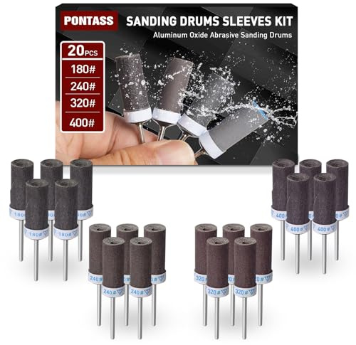 20pcs Sanding Drum Bits for Dremel Rotary Tool, Sanding Drums Sandpaper Sticks Set With 1/8(3mm) Shank,180/240/320/400 Grits Rotary Sanding Bits for Metal Rust Removal/Jade Polishing