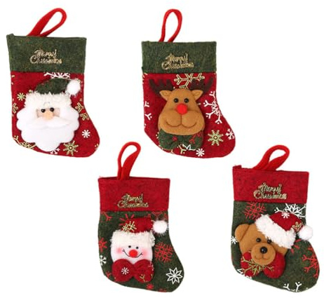 FAVOMOTO 4pcs Christmas Silverware Holders, Cutlery Fork Spoon Socks, Tableware Bags for Holiday Decoration, Knitted Stockings (santa, Reindeer, Snowman, Bear)