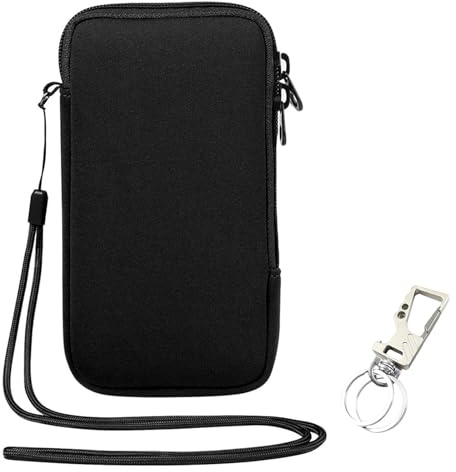 ZhouWei Estuche de Neopreno con Llavero, 18 * 11 cm Funda Termica Movil, Funda Neopreno Movil con Cremallera y Colgante, para iPhone 16 Pro MAX 15 Pro MAX Samsung Galaxy (Negro)