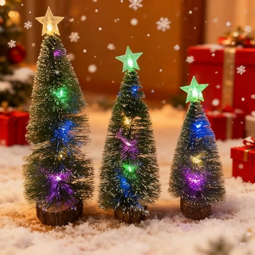 SPERMUOY Mini Weihnachtsbaum,3 Stück Kleiner Weihnachtsbaum mit Beleuchtung Tannenbaum Künstlich Klein,Weihnachtsbaum Miniatur mit Beleuchtung für Weihnachtsdeko Tisch Weihnachten Deko