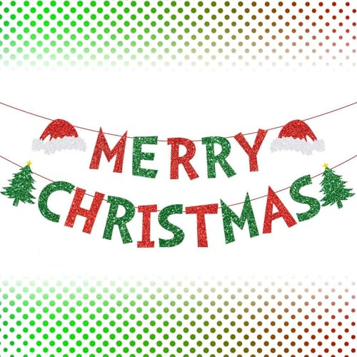 Weihnachtsbanner, Merry Christmas Girlande, Weihnachten Girland Banner, Weihnachten Deko Banner, Wimpelkette Weihnachtens für Fenster, Kamine, Wände, Heimdekoration (A)