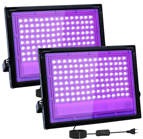 2 Pezzi 100W Faretto UV LED, 395-400nm LED Luce Nera, IP66 Impermeabile Luce Nera UV, Lampada uv Con Interruttore per Halloween, Pittura Del Corpo, Poster Fluorescente, Bar, Acquario, Festa Al Neon
