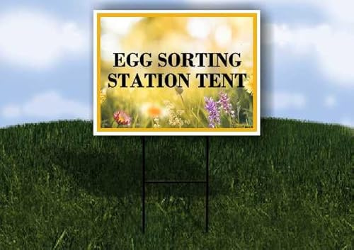 Egg Sorting Station Tent Spring Flowers Yellow Field Single Sided 18x24 in. Yard Road Sign w/Stand
