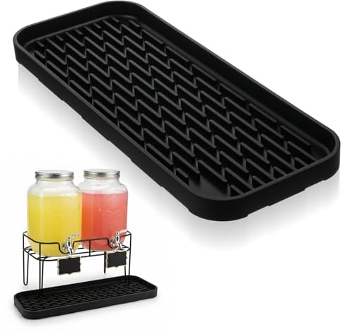 Silicone Drip Tray Mat, Universal Black Drip Pan Compatible with Coffee Maker and Beverage Dispenser, Anti-Slip Reusable Drips Tray for Drink Dispenser for Coffee, Tea, Wine