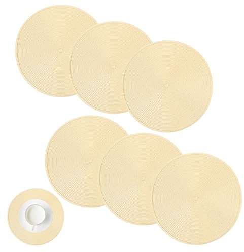 6er Set Untersetzer Teller, Platzsets Abwaschbar Rund Tischsets Platzsets 38cm Platzdeckchen Rund Teller Untersetzer beige für Küche Esszimmer Feste Tischdeko