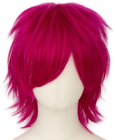 PARXITN Halloween cosplay Wigs anime peruk syntetiskt lager kort hår peruker med lugg för fest halloween kostym peruker för vuxna kvinnor män het rosa