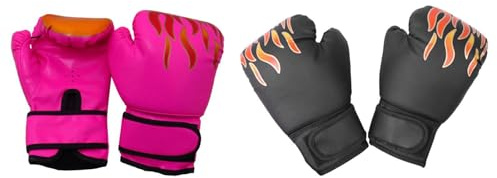 AMSLSIU Guantes de Boxeo de Entrenamiento Transpirables para niñas, niños y Adolescentes. Acolchado Grueso y cómodo. Guantes de Boxeo para Sparring, Rosa y Negro, 15x23cm