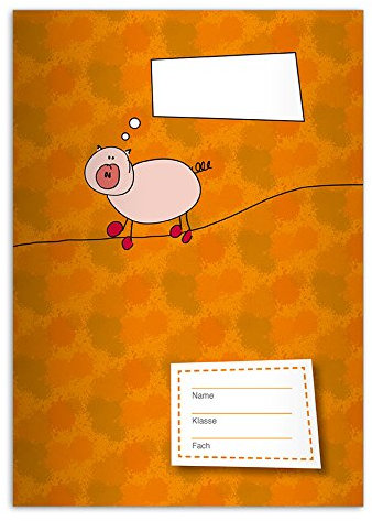Kartenkaufrausch 8 lustige DIN A4 Schulhefte, Schreibhefte mit Seil tanzendem Schweinchen, orange Lineatur 27 (liniertes Heft)