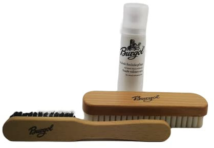 Burgol Schuhputzset für Nubuk und Wildlederpflege Profi Schuhpflegeset für Raulederschuhe mit Bronzedrahtbürste, Lamellenbürste, Nubuk Lederpflege und Baumwollbeutel zur Aufbewahrung: Farbe: Farblos