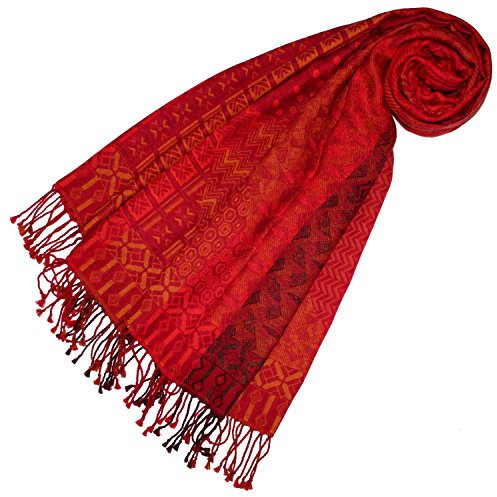 Lorenzo Cana Damen Pashmina Schaltuch aus 90% Baumwolle mit 10% Wolle Stola Damenschal Naturfaser Schal Markenschal Fransen gewebt 70 cm x 180 cm - 78515
