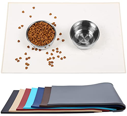 VIVAGLORY Napfunterlage Hund Grippymat Futtermatte Katzen, Napfunterlage Katzen Futtermatte Hund, Silikon & Silikonmatte, S, Elfenbein