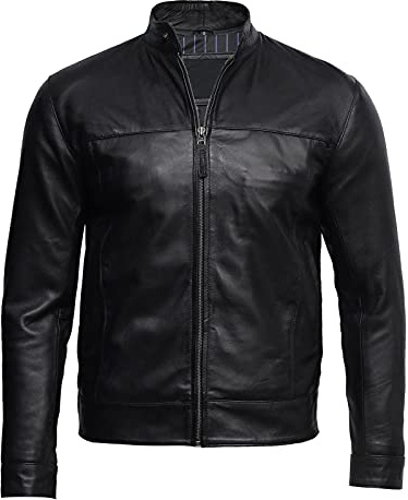 BRANDSLOCK Herren Leder Bikerjacke Schwarz Vintage Look Biker Style Crinkle Retro
