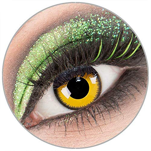 Farbige gelbe gelb 'Lunatic Sun' Kontaktlinsen ohne Stärke 1 Paar Crazy Fun Kontaktlinsen mit Behälter zu Fasching Karneval Halloween - Topqualität von 'Giftauge'