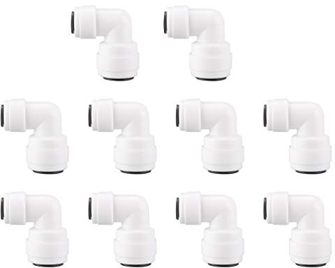 Sourcing Map 10uds Conexión Rápida Accesorios Purificadores Agua Conector Empuje Manguera Filtro Unión Tuberías Codo 1/4 a 3/8 Tubo OD