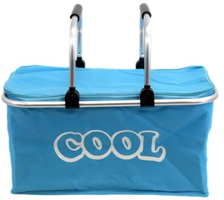 GEEZY 35L Light Blue Cool Bag - Versatile Insulated Picnic Basket & Collapsible Cooler Box with Sturdy Aluminium Frame - Spacious Folding Design for Camping, Shopping & Outdoor Adventures