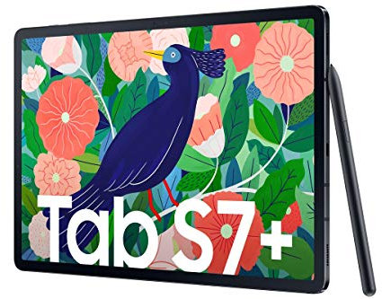 Samsung Galaxy Tab S7+, Android Tablet mit Stift, WiFi, 3 Kameras, großer 10.090 mAh Akku, 12,4 Zoll Super AMOLED Display, 256 GB/8 GB RAM, Tablet in Schwarz