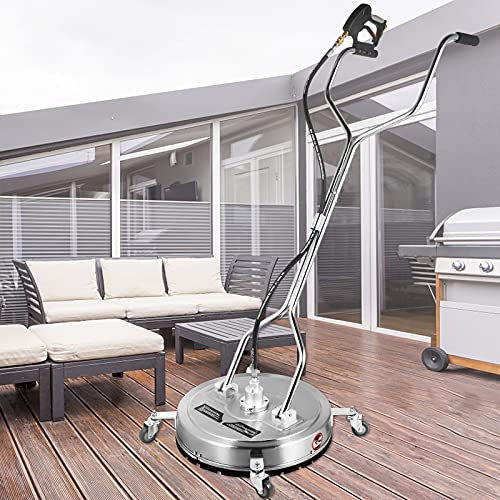 Happybuy Limpiador de superficies planas de 22 pulgadas para lavadora a presión de 4000 psi con conector rápido 3/8 limpiador de superficies con ruedas de acero inoxidable 3 boquillas para patio