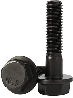 M6 x 30mm Flanged Hex Head Bolts Flange Hexagon Screws, Carbon Steel, Black Oxide Finish, Quantity 20