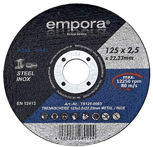 EMPORA Trennscheibe - Trennscheibe 125mm - Trennscheibe für Winkelschleifer - Flexscheibe - Schruppscheibe - INOX STAHL METALL Ø125 mm x 2,5 mm x 22,23 mm - max. 13300 RPM - 80 m/s - EN. 12413