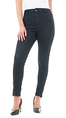 M17 Kvinnor damer High Waist-jeans Skinny Fit casual bomullsbyxor byxor med fickor, Svart, 36 SE