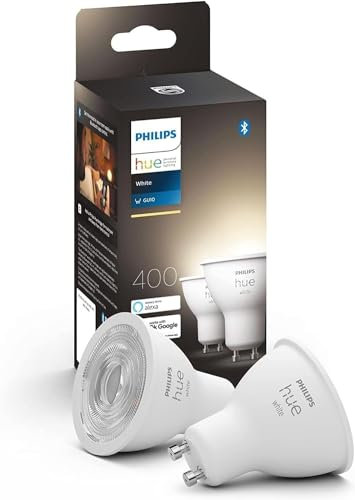 Philips Hue White GU10 LED Spot 2er Pack (400lm), dimmbare LED Lampen für das Hue Lichtsystem mit warmweißem Licht, smarte Lichtsteuerung über Sprache und App