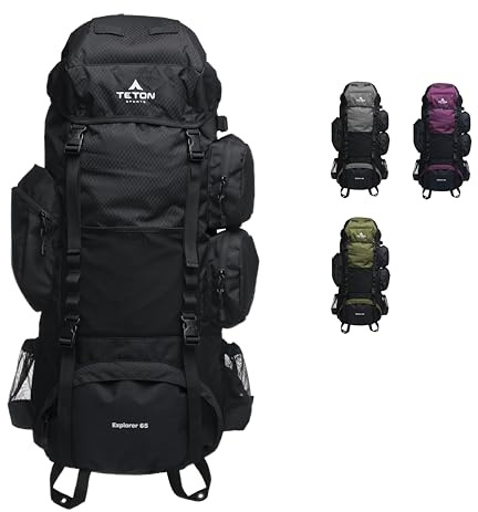 TETON Sports 65L Explorer intern ram ryggsäck för vandring, camping, backpacking, regnskydd ingår, Onyx, 65L, Teton Sports Explorer ryggsäck full intern ram