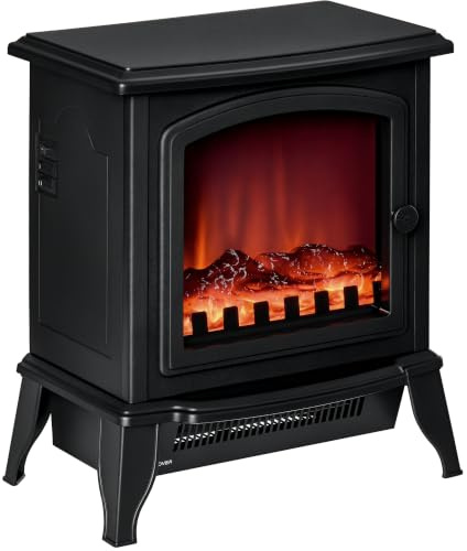 HOMCOM Chimenea Eléctrica de Pie 1000/2000W 20-25 m² 36,5x24x45,5 cm Negro | Chimenea Decorativa, Efecto de Llama, Termostato Ajustable, Protección contra Sobrecalentamiento, para Salas