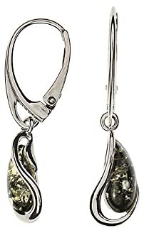 Bernstein Ohrringe von Artisana-Schmuck, elegante grüne Ohrhänger aus Bernstein und 925/000 Sterling Silber rhodiniert