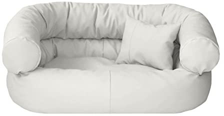 Juelle Hundebett aus Kunstleder Kissen für große Hunde Ausziehbarer Bezug, Kuscheliges Hundesofa, Hundebett Fergus S-XXL (120x90cm, Weiß)