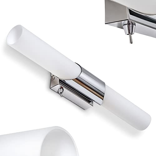 Spiegelleuchte Morges, Wandleuchte aus Metall/Glas in Chromfarben/Weiß, Spiegellampe, Schminklicht, 2 x E14, Wandlampe IP 20, ohne Leuchtmittel