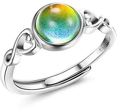 Krfy Stimmungsringe S925 Sterling Silber für Damen Handgefertigt Ovaler Solitärring Temperaturregelung Verstellbar Ring Farbwechsel Stapelbare Stimmungsring Kinder Mädchen