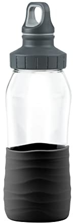 Emsa N31009 Drink2Go Glas Trinkflasche, 0.5 L, Schraubverschluss, 100 Prozent Dicht/Hygienisch/Rein, Silikonmanschette, Schwarz