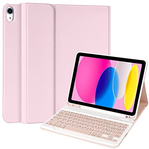 CC Store Coque Clavier pour iPad 10/11 Ème Generation (10.9 Pouces 2022/11 Pouces A16 2025), Étui Français Magnétique Keyboard avec Porte Crayon, AZERTY Layout pour iPad 10/11eme, Rose​​