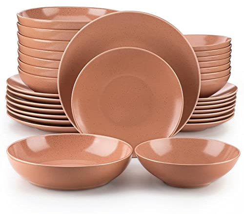 vancasso SABINE 32-teiliges steingut geschirr set, für 8 Personen, mit Speiseteller, Dessertteller, Pastateller & Suppenschüssel, Modernes Kombiservice mit Sesam-Muster, spülmaschinenfest