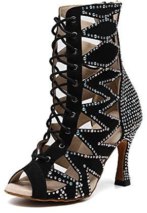 AOQUNFS Tanzschuhe Damen Latein Salsa Tango Bachata Ballsaal Performance Schuhe, 9008-Schwarz-6cm,EU42