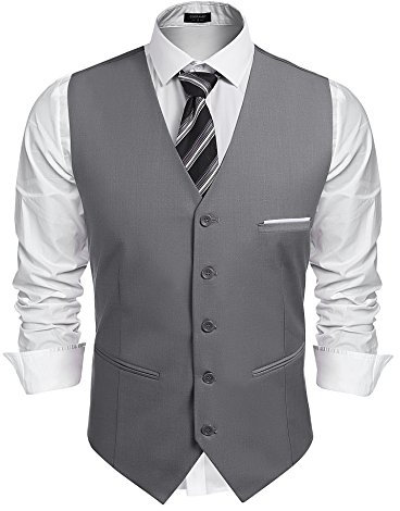COOFANDY Anzugweste für Herren V-Ausschnitt Slim fit Elegant Klassische Einfarbig Casual Business Herrenweste Formelle Smoking Anzugwesten mit Taschen Grau L